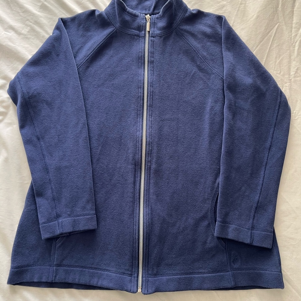 Tommy Bahama Navy Cotton Blend Top With Pockets Full Zipper